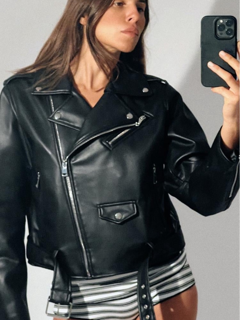 ZARA | Black Faux Leather Biker Jacket